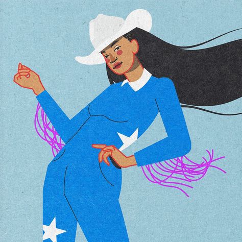 Inspired by Beyonce, I illustrated this girl in a blue catsuit with sparkle purple socks and a white cowgirl hat! Have a great week! #adobeillustrator #vectorillustration #photoshop #vector #madewithillustrator #blackgirlsillustrate #MadeWithCC #illustration #digitalart #awesomeillustrator #ladieswhodesign #editorialillustration #beyonce Cowgirls Get The Blues, Blue Ivy Beyonce, Beyonce In Blue, Beyonce Jay Z Blue Ivy, Beyonce Vector Art, Beyonce Fashion Illustration, Purple Socks, Cowgirl Hats, Catsuit