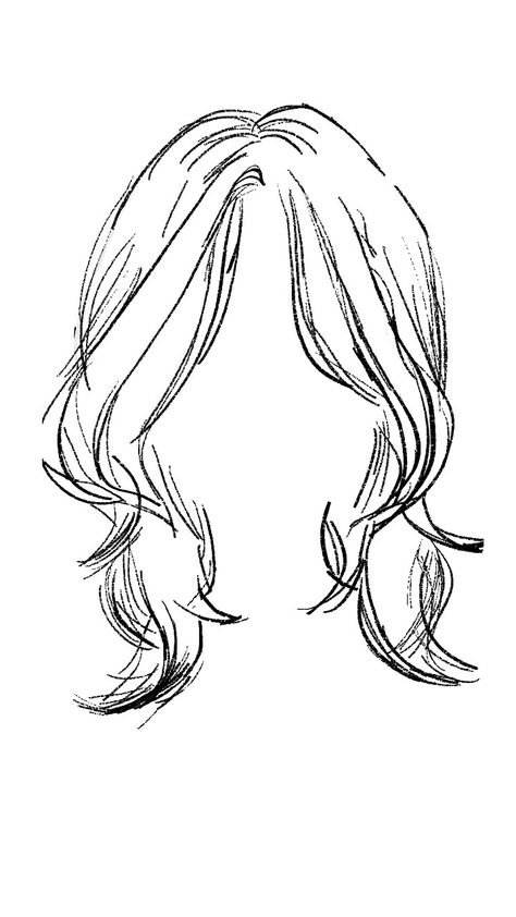 Hairstyle Base Drawing, Wolfcut References Drawing, Front Hair Base Drawing, Bangs Base Drawing, Hairstyles Long Hair Drawing, Butterfly Haircut Drawing, Anime Hair Reference Female Long, Bangstyle Hair Long Drawing, Hair Styles For Long Hair Drawing