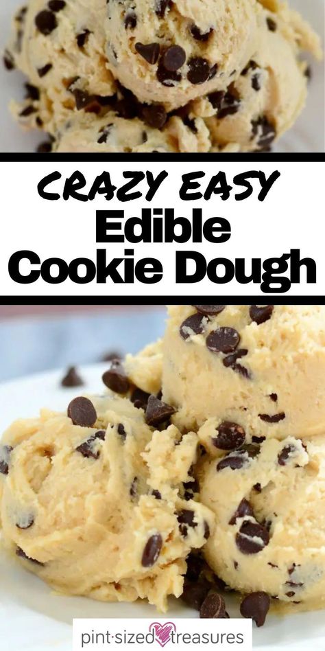 Cookies are some of the most delicious desserts and treats that we love. But edible cookie dough? Ten times better! This is the crazily easy recipe that all of us need for when we get a hankering for something sweet! Pint-sized Treasures has the best recipe for edible chocolate cookie dough! Try out this classic, delicious recipe right now! Easy Edible Cookie Dough, Chocolate Chip Cookie Dough Recipe, Cookie Dough For One, Edible Chocolate Chip Cookie Dough, Edible Cookie Dough Recipe, Cookie Dough Bites, My Favorite Recipes, Cookie Dough Recipes, Edible Cookies