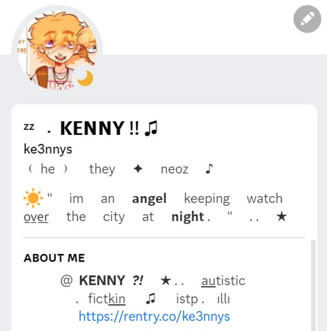 ♡﹒﹒ discord prof template !! — click link for full prof copy & paste !! ﹒﹒ so srry if cmts r off ,, pinterest is being weird !! — discord , discord profile , discord bio , profile inspiration , discord prof Cool Pfps For Discord, Cute Bios, About Me Template, Cute Text Symbols, Name Decorations, Business Fonts, Text Symbols, Aesthetic Fonts, Phone Inspiration