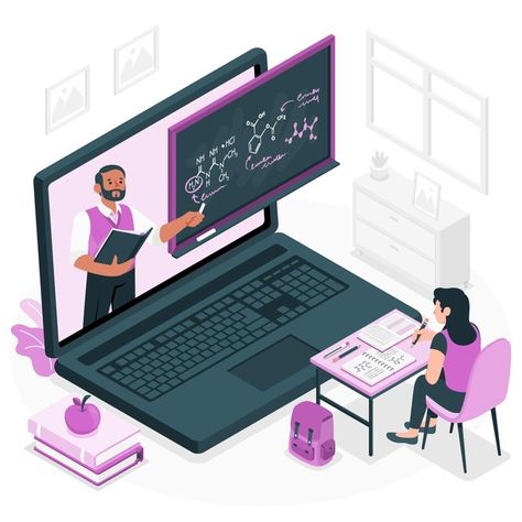 Online learning concept illustration | Free Vector #Freepik #freevector #education #house #student #teacher Education Poster Design, Isometric Illustration, Extra Curricular Activities, Education Poster, Education System, Student Studying, Online School, Online Education, Educational Technology