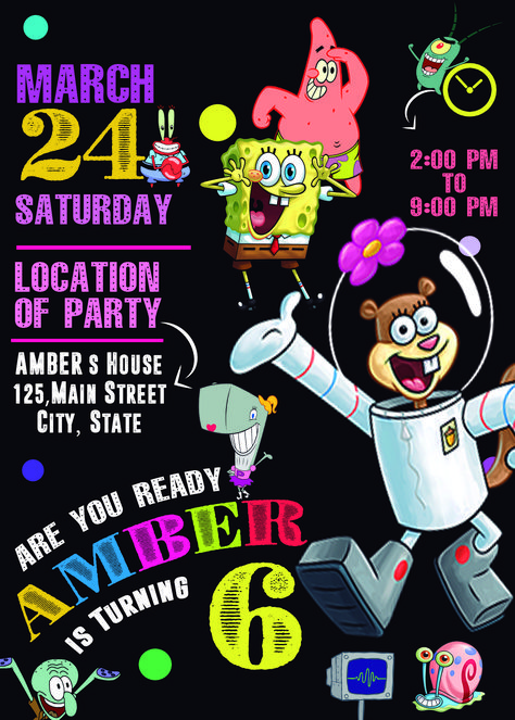 SPONGEBOB SQUAREPANTS BIRTHDAY PARTY INVITATION FOR GIRL #BIRTHDAY #PARTY #INVITE #BIRTHDAYPARTY #BIRTHDAYINVITE  #BIRTHDAYINVITATION  #PAPERGOODS #SPONGEBOB #SPONGEBOBSQUAREPANTS #SPONGEBOBINVITATION #SPONGEBOBPARTY #SPONGEBOBINVITE #SPONGEBOBPRINTABLE #SPONGEBOBBIRTHDAY Girl Spongebob Birthday Party, Spongebob 1st Birthday, Spongebob Girl Birthday, Diy Spongebob Birthday Ideas, Spongebob Girl, Spongebob Graduation, Spongebob Diy, Spongebob Theme Party, Girls Birthday Invitations