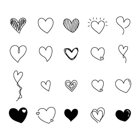 Different Ways To Draw Hearts, Tiny Heart Drawing, Unique Heart Drawing, Different Hearts Drawing, Cute Small Love Drawings, Cute Shapes To Draw, Heart Shape Outline, Fancy Heart Drawing, Pretty Heart Drawing