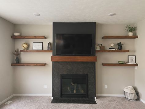 Box Beams and Floating Shelves for a local West Michigan customer! Shelving On Each Side Of Fireplace, Wood Shelves Next To Fireplace, Floating Shelf By Fireplace, Shelves By Fireplace Floating, Floating Shelf Beside Fireplace, Fireplace Shelving Ideas Floating, Floating Shelves Flanking Fireplace, Floating Shelves With Fireplace, Floating Shelves On Each Side Of Fireplace