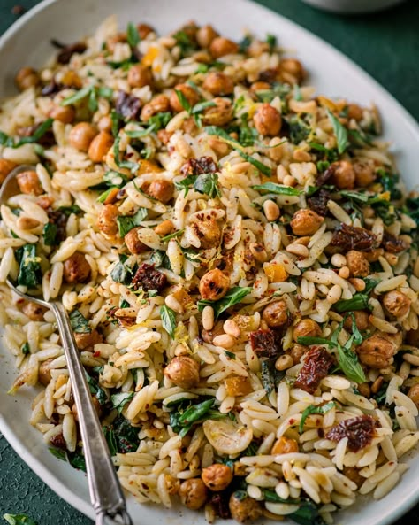 Chick Pea Orzo Salad, Lemony Orzo Pasta Salad, Spring Orzo Pasta Salad, Orzo Salad Lemon, Lentil Orzo Salad, Salad For Big Group, Winter Orzo Salad, Spring Orzo Salad, Big Group Food Ideas