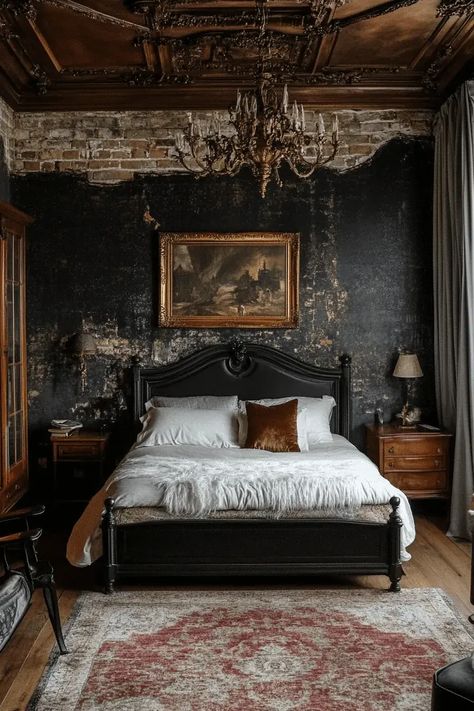 35 Inspiring Vintage Bedroom Ideas to Refresh Your Room Dark Academia Home Decor, Dark Bedroom Aesthetic, Academia Bedroom, Maximalist Bedroom, Gothic Bedroom, Earthy Bedroom, Feminine Bedroom, Dark Bedroom, Bedroom Wall Colors