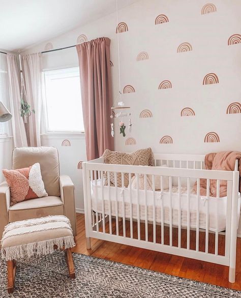 Muted rainbows are at the top of our 2020 Nursery Trends. 📸 @veronicavaughn_ Nursery Idea, Heart Nursery, Wall Stickers For Kids, Girl Nursery Room, Nursery Room Design, Baby Room Inspiration, Bohemia Style, Stickers For Kids, Rainbow Nursery