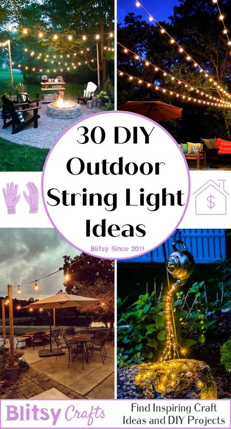 Deck String Lights, String Light Ideas, Best Outdoor Solar Lights, Hanging Patio Lights, Backyard String Lights, Outdoor String Lights Patio, Ideas For Backyard, Fire Pit Lighting, Diy String Lights