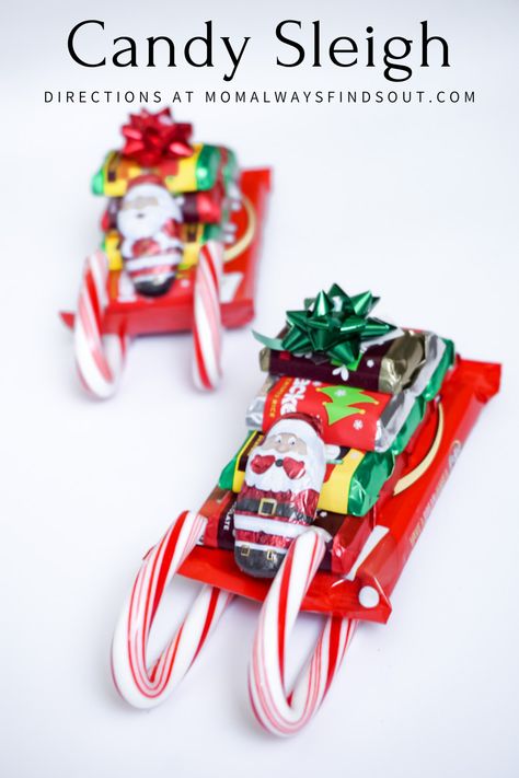 Santa Sleigh Candy, Candy Sleighs, Fun Homemade Gifts, Candy Train, Christmas Santa Sleigh, Christmas Candy Crafts, Candy Sleigh, Candy Cane Sleigh, Diy Christmas Candy