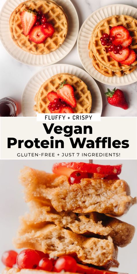 Vegan Protein Waffles (Gluten-Free) Gluten Free Protein Waffles, Vegan Protein Waffles, Dairy Free Waffles, Oat Waffles, Best Vegan Protein Powder, Vegan Breakfast Casserole, Feasting On Fruit, Vegan Protein Recipes, Vegan Entrees