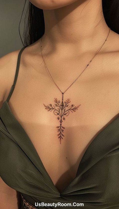 Small Chest Tattoo, Chest Tattoo Ideas, Small Chest Tattoos, Stylish Tattoo, Chest Tattoos For Women, Chest Tattoos, Sternum Tattoo, Tattoo Ideas Female, Elegant Tattoos