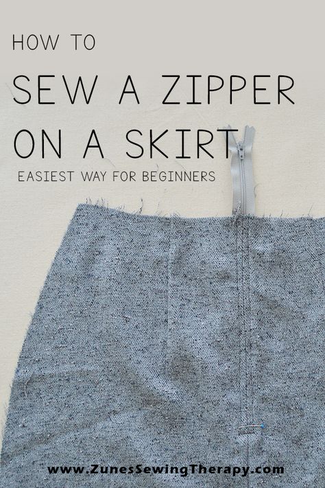 How To Install A Zipper, Skirt Zipper Tutorial, How To Sew A Zipper In A Skirt, Sewing A Zipper On A Dress, How To Sew A Zipper, How To Sew A Skirt, A Line Skirt Pattern Free, Easy Skirts To Sew, Zip Tutorial