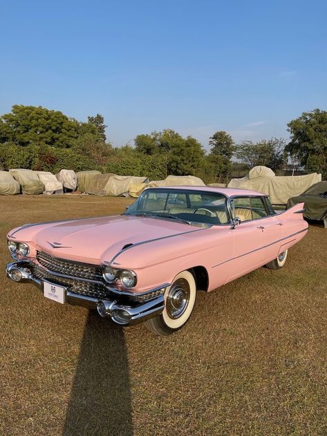 Pink Cadillac Vintage, 1959 Pink Cadillac, 1950s Aesthetic, Diner Aesthetic, Black Pastel, Cadillac Series 62, Pink Cars, 1959 Cadillac, Car Dream