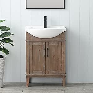 UrbanFurnishing.net - Ivy 24" Inch Single Sink Bathroom Vanity with Porcelain Top - White Bathroom Vanity Wood, 24 Inch Vanity, Small Bathroom Vanities, Wood Ceramic, Paw Paw, Porcelain Sink, Farmhouse Ideas, Bathroom Vanities For Sale, Bath Ideas