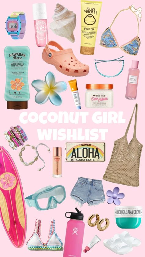 coconut girl wishlist 🥥 🌴🎢✈️ #beach #coconut #wishlist #girl Coconut Clothes, Girl Wishlist, Summer Necessities, Beauty Routine Checklist, Beach Coconut, Preppy Inspiration, Preppy Beach, Eyeliner Styles, Perfect Skin Care Routine