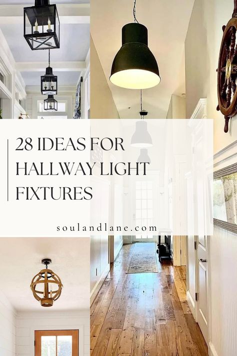 Discover the elegance of lighting with these hallway light fixture ideas that bring stylish illumination to your home. Explore a variety of designs that go beyond mere functionality, adding a touch of sophistication to your hallways. From pendant lights to sconces, let these ideas inspire you to choose fixtures that not only light up your space but also become a statement of your unique style and taste. Interior Hallway Lighting, Pendant Lights For Hallway, Hanging Lights Hallway, Narrow Hallway Ceiling Lights, Stairway Landing Light Fixture, Ceiling Hallway Lights, Organic Modern Hallway Lighting, Front Hallway Light Fixtures, Pendant Lights In Hallway