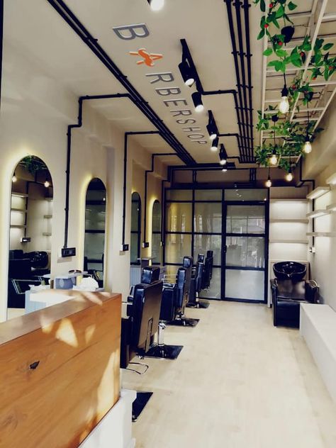 Saloon Light Ideas, Saloon Shop Design, Saloon Painting Ideas, Saloon Designs Interiors, Hair Saloon Designs, Coastal Salon, Hair Salon Interior Design Luxury, Saloon Decor Interior Design, Saloon Designs