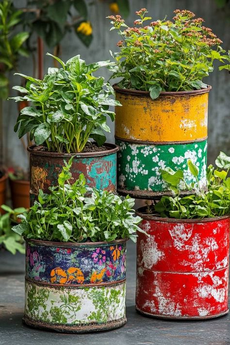 Transform old containers into stylish upcycled planters for an eco-friendly home garden. #UpcycledPlanters #EcoDecor #DIYGarden Upcycled Tin Can Planters, Upcycle Plastic Plant Pots, Diy Upcycled Planters, Diy Plant Pots, Upcycled Planters, Recycled Planters, Upcycled Planter, Tin Planters, Upcycle Plastic