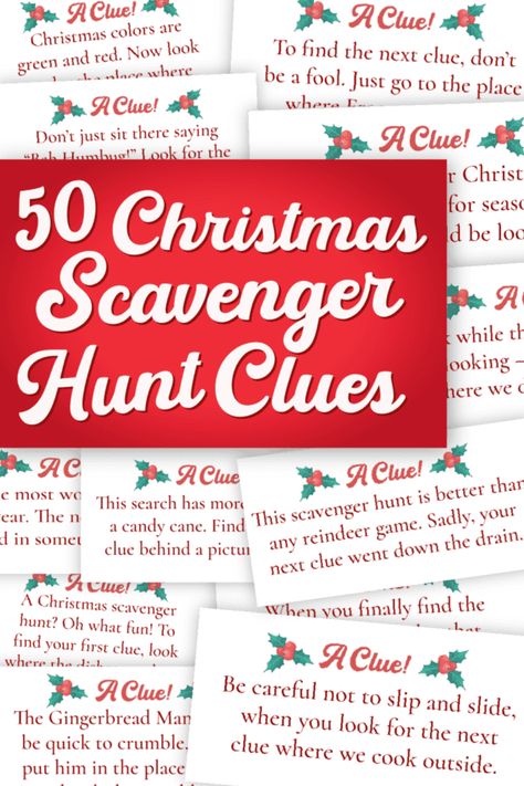 Xmas Present Scavenger Hunt, Simple Scavenger Hunt Clues, Present Scavenger Hunt Christmas, Ideas For Scavenger Hunt Clues, Clever Scavenger Hunt Clues, Funny Scavenger Hunt Ideas For Adults, Secret Santa Scavenger Hunt Work, Scavenger Hunt Ideas To Find A Gift, Fun Scavenger Hunt Ideas For Adults