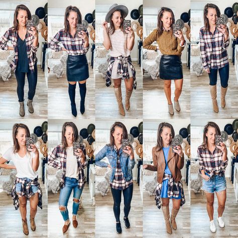 over 20 ways to style a flannel shirt — cerriously How To Make Flannels Look Cute, Shirt And Sweater Outfit, Ways To Style A Flannel, Style A Flannel Shirt, How To Style A Flannel Shirt, Flannel Shirt Outfit Women, How To Wear A Flannel Shirt, Repurpose Fashion, How To Wear A Flannel