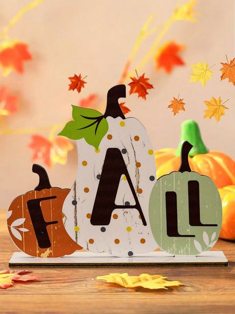 1pc Wooden Decorative Ornament For Table Decoration In AutumnI discovered amazing products on SHEIN.com, come check them out! Thanksgiving Must Haves, Wooden Logo, Wooden Signage, Fall Tiered Tray Decor, Autumn Table, Fall Sign, 3d Shadow Box, Tabletop Signs, Fall Deco