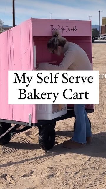 Tiffany Hill on Instagram: "The most common question I get about my little bakery cart is pertaining to theft. So far, I have not experienced that. Nor have I experienced any vandalism (another common question). I love my cart and I’m so glad others love it too and treat it with kindness. As for profits, my husband helps me track inventory and sales and I’ve always come within $20 of what I would make normally if the baked goods had prices on them. I wrote up a full Fact Sheet to help answer questions about how I operate the cart. I can send it to you if you would like to read the answers to the common questions that come my way. We are out in Apple Valley, Ca today until noon or until sold out. Happy holidays to your and your loved ones!" Diy Farm Stand How To Build, Bakery Cart, Farmers Market Stand, Kids Market, Home Bakery Business, Market Stands, Food Truck Business, Homestead Farm, Lakeside Cottage