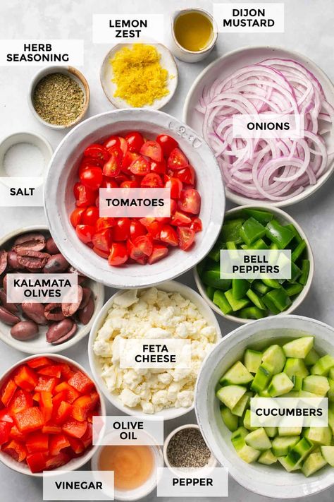 Mediterranean Diet Food List, Mediterranean Recipes Healthy, Mediterranean Diet Recipes Dinners, Greek Salad Dressing, Easy Mediterranean Diet Recipes, Greek Salad Recipes, Mediterranean Salad, Mediterranean Diet Recipes, Greek Salad