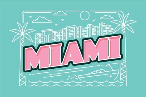 Miami city lettering | Free Vector #Freepik #freevector #design #city #typography #font Miami Graphic Design, Hawaii Images, Miami Images, Basketball Logo Design, Miami Logo, Miami Open, Miami Skyline, Miami Hotels, Miami City