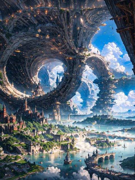 Scifi Fantasy Art, Fantasy Worlds, World Design, Castle In The Sky, 다크 판타지, Fantasy Castle, Fantasy City, Fantasy Places, Fantasy Setting