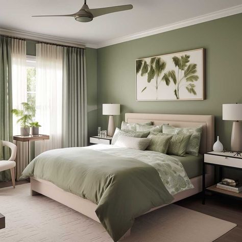 Expert Advice on Bedroom Designing Colour Schemes for Relaxation • 333+ Images • [ArtFacade] Green And White Bedroom, Olive Green Bedrooms, Green Bedroom Walls, Green Bedroom Decor, Best Bedroom Colors, Sage Green Bedroom, Gold Bedroom, Bedroom Wall Colors, Green Bedroom