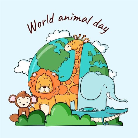 World Animal Welfare Day Poster, World Animal Welfare Day, Brass Plumbing, Earth Day Drawing, World Animal Day, Animal Day, Earth Drawings, Day Illustration, Cartoon Posters