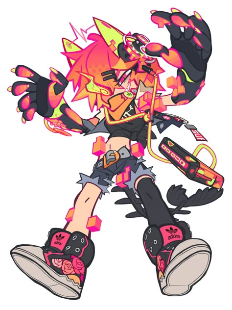 Chibi Crossing Arms, Funky Pose Reference, Rocker Character Design, Funky Character Design, Chibi Style Reference, Hybrid Character Design, Neon Oc, Nice Drawings, Arte Doodle