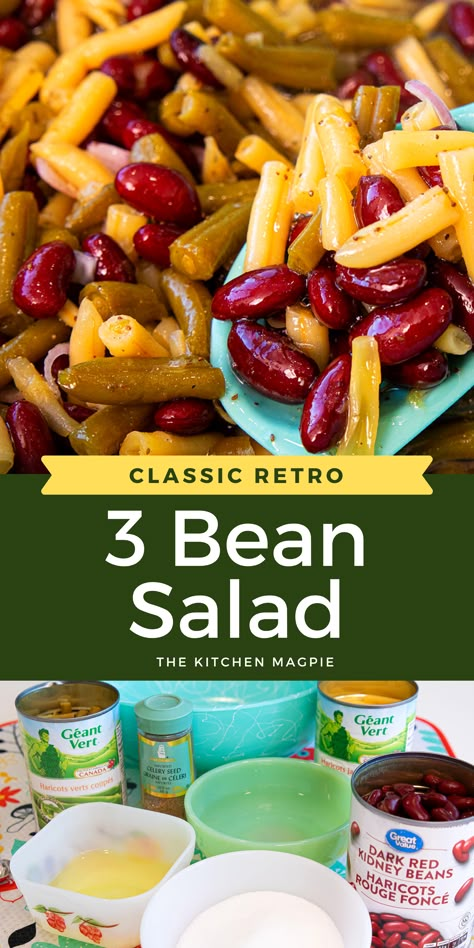 Classic Three Bean Salad 3 Bean Salad Recipe, 5 Bean Salad, Bean Salad Recipes Easy, Bean Salad Dressing, Best Southern Recipes, 3 Bean Salad, Food Recipe Videos, Lunch Recipe Ideas, Meals For Three