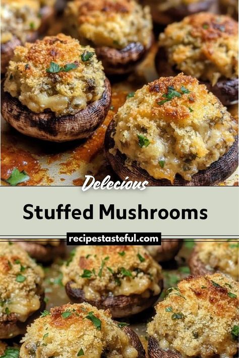 These stuffed mushrooms make an excellent appetizer or side dish, combining tender mushroom caps with a creamy, savory filling of garlic, onions, breadcrumbs, and Parmesan cheese. Optional additions of bacon or sausage make these even more indulgent, perfect for any occasion from casual dinners to festive gatherings. Easy Stuffed Mushroom Recipe, Mushroom Side Dishes, Stuffed Mushrooms Easy, Mushroom Appetizers, Cheese Stuffed Mushrooms, Mushroom Caps, Christmas Side Dishes, Bacon Stuffed Mushrooms, Stuffed Mushroom