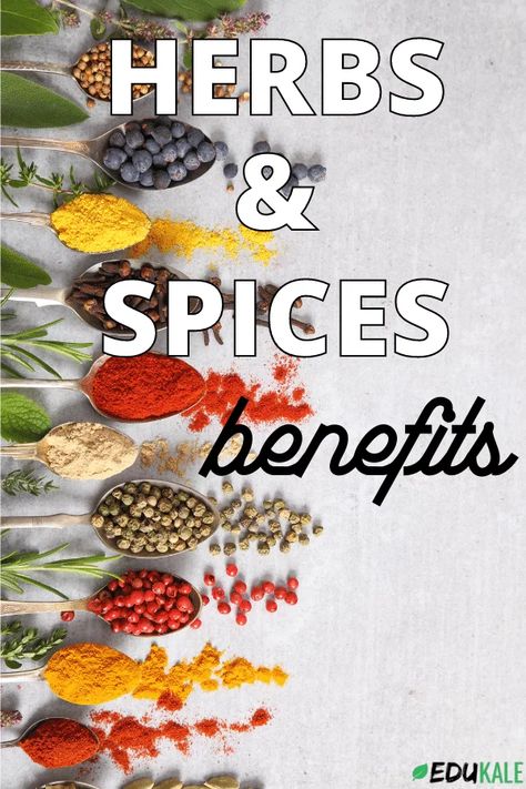 Amazing Health Benefits Of Herbs And Spices | Edukale Benefits Of Herbs And Spices, Health Benefits Of Spices, Healthy Spices And Herbs, Herb Benefits Natural Remedies, Spices For Health, Herb Notes, Herb Benefits, Healthy Spices, Benefits Of Herbs