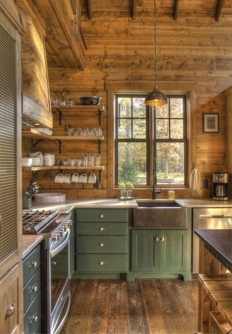 Modern Rustic Cabin-Includes Pontoon Boat & Sunsets on Fantastic Lakeside Porch! - Crosslake | Vrbo Wood Cabin Interior, Modern Log Cabin Interior, Tiny Cabins Interiors, Rustic Farmhouse Decor Ideas, Farmhouse Decoration Ideas, Cabin Kitchen Decor, Cabin Homes Interior, Modern Rustic Cabin, Small Cabin Interiors