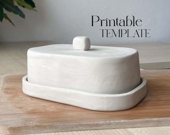 Casserole Pottery Ceramics, Ceramic Pottery Butter Dish, Handbuilt Pottery Templates, Hand Built Pottery Butter Dish, Butter Dish Template Printable, Ceramic Butter Dish Template, Hand Built Butter Dish, Air Dry Clay Butter Dish, Butter Ceramic Dish