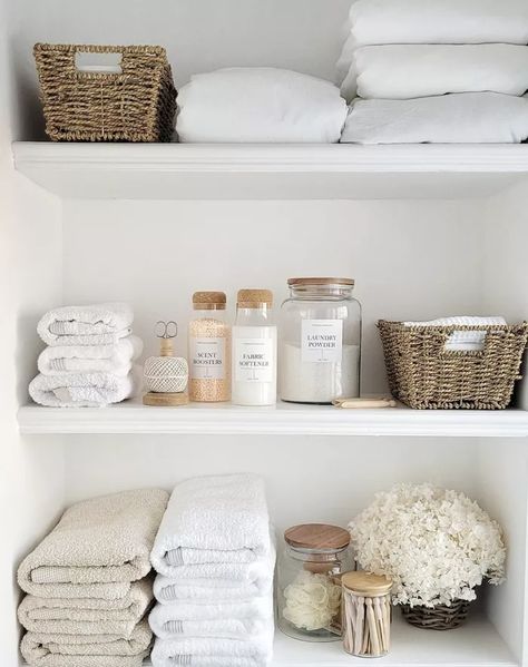 Pantry Storage Solutions, Laundry Cupboard, Laundry Shelves, Laundry Room Ideas Small Space, Ceiling Shelves, Small Laundry Room Organization, House Organisation, Laundry Essentials, Laundry Room Ideas