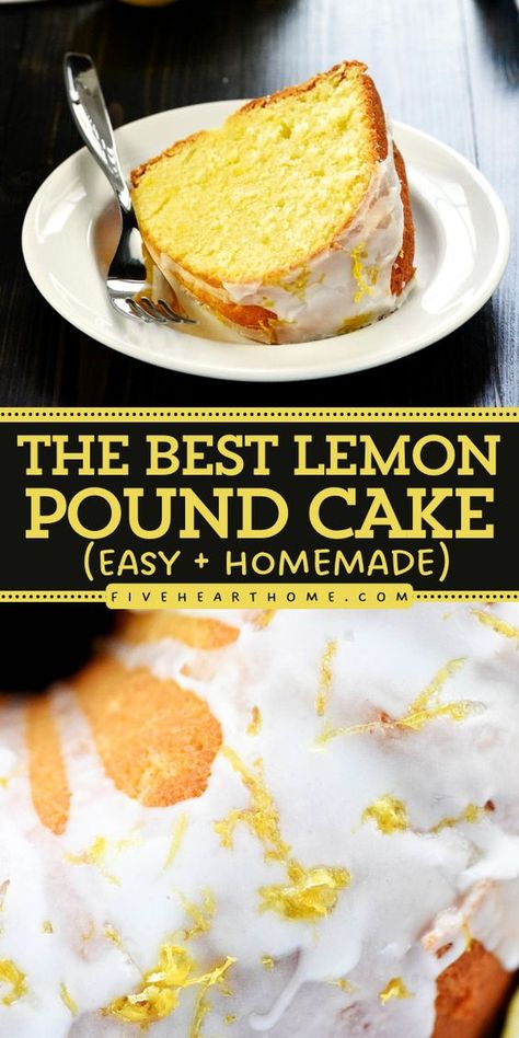 A lemon pound cake recipe from scratch! Moist with a golden exterior and a tangy lemon glaze, this lemon bundt cake is one of the best summer desserts. Put this homemade lemon cake on your Labor Day party food ideas! Lemon Zest Cake, Lemon Bundt Cake Recipe From Scratch, Lemon Pound Cake From Scratch, Lemon Pound Cake With Glaze, Easy Lemon Bundt Cake Recipe, Best Lemon Pound Cake, Homemade Lemon Cake Recipe, Simple Lemon Cake, Lemon Cake From Scratch