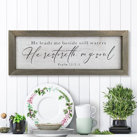 Psalm 23 Rustic Christian Wood Sign Amazing Faith Designs Farmhouse Scripture Signs, Scripture Wood Signs, Rustic Signs And Sayings, Wooden Farm Signs, Redecorate Room, Dining Room Rustic, He Restores My Soul, Boho Living Room Inspiration, Scripture Wall Decor