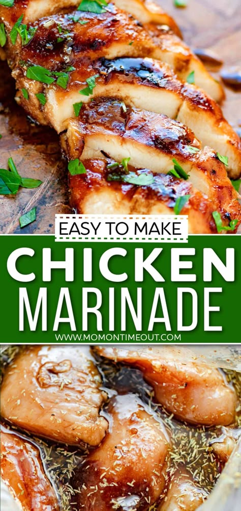 The best Chicken Marinade ever! This marinade produces so much flavor and keeps the chicken incredibly moist and outrageously delicious! This easy chicken marinade recipe is sure to become a staple in your kitchen, your go-to chicken marinade! Great for grilling and baking! // Mom On Timeout Chicken Breast Marinade Recipes, Chicken Breast Marinade, Best Chicken Marinade, Easy Chicken Marinade, Grilled Chicken Marinade, Chicken Marinade Recipes, Chicken Marinade, Marinade Recipes, Grilling Chicken Breast