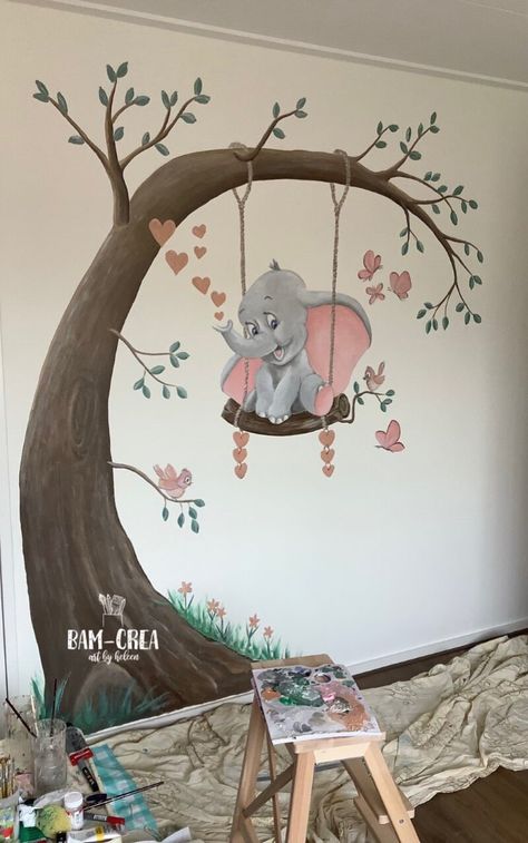 Disney Playroom, Dumbo Nursery, Disney Mural, Disney Themed Nursery, Baby Room Paintings, Simple Wall Paintings, Disney Wall Art, Kids Bedroom Art, Disney Canvas Art