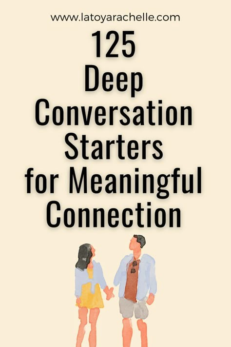 text reads - 125 Deep Conversation Starters for Meaningful Connection Deep Convo Starters, Conversation Topics For Couples, Topics For Couples, Deep Questions To Ask Friends, Questions To Ask Friends, Convo Starters, Free Podcasts, Partner Questions, Deep Conversation Topics