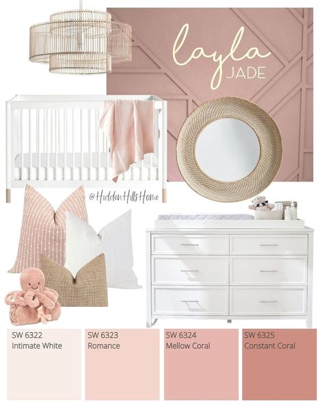 #babyboyroom #nurserydecor #babygirlroom Rose Gold Nursery Ideas, Babygirl Nursery Decor, Boho Pink Nursery Paint Colors, Baby Girl Nursery Flowers, Muted Pink Nursery, Bright Pink Nursery, Floral Nursery Ideas, Girly Nursery Ideas