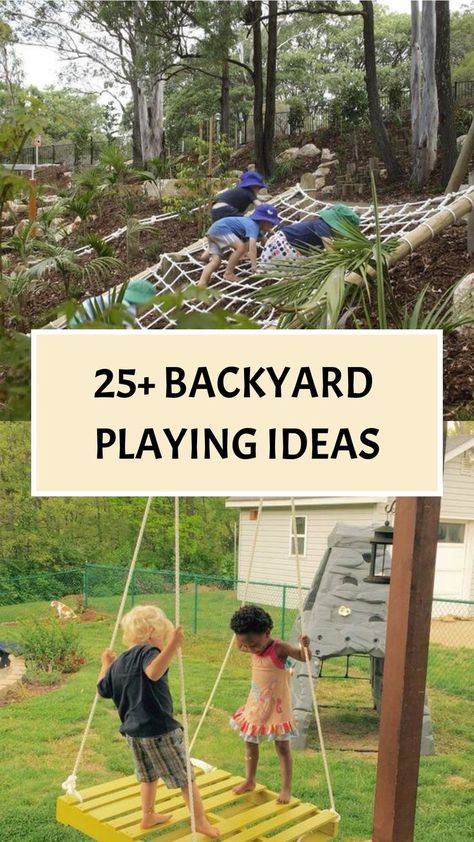 Create an enchanting kids' paradise in your own backyard! 🌈🏡 Elevate their playtime with exciting activities like a customized obstacle course, a thrilling nature scavenger hunt, or an inspiring outdoor art studio. Witness their imagination and eagerness flourish amidst the great outdoors. It's time to craft unforgettable memories and turn your backyard into their beloved playground! Explore the joy of #BackyardPlaytime, embark on thrilling #OutdoorAdventures, and unleash endless creativity! Fire Pit Playground Backyard, Garden Ideas For Children, Nature Playground Diy, Diy Playground In The Woods, Diy Playground Ideas Homemade, Campground Playground Ideas, Small Kids Backyard Ideas, Garden With Kids Play Area, Build Your Own Playground