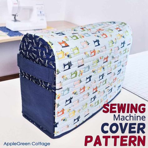 Free Sewing Machine Cover Pattern - 3 Sizes! - AppleGreen Cottage Sewing Machine Pattern, Sewing Machine Cover Pattern, Sewing Home Decor, Sewing Projects Free, Easy Diy Home Decor, Straight Line Quilting, Sewing Machine Cover, Machine Pattern, Home On A Budget