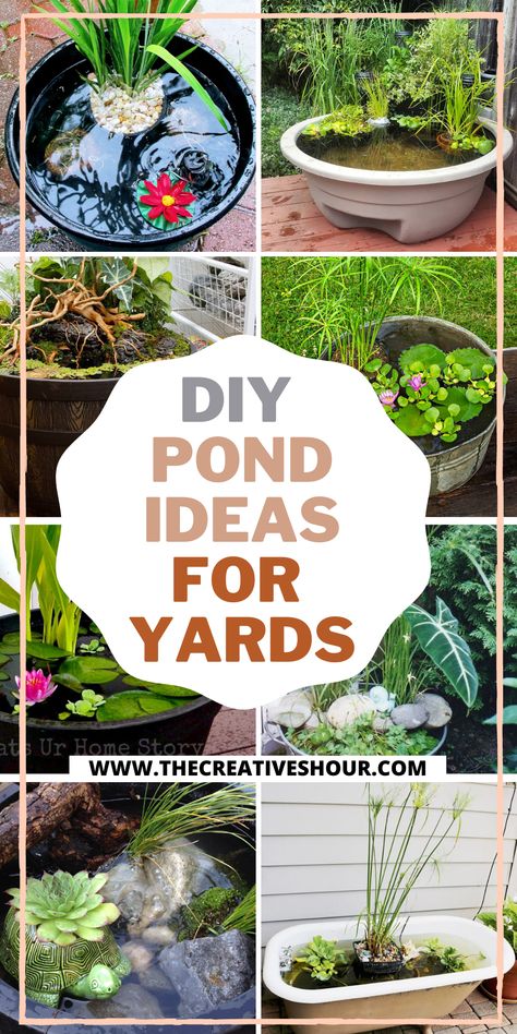 Easy Diy Pond Ideas, Small Backyard Ponds And Waterfalls Diy, Diy Coy Fish Pond, Small Diy Pond Ideas, Decorative Ponds Small Gardens, Fish Pond Ideas Outdoors, Mini Fish Pond Garden, Patio Fountain Ideas Simple, Outdoor Ponds Diy Simple