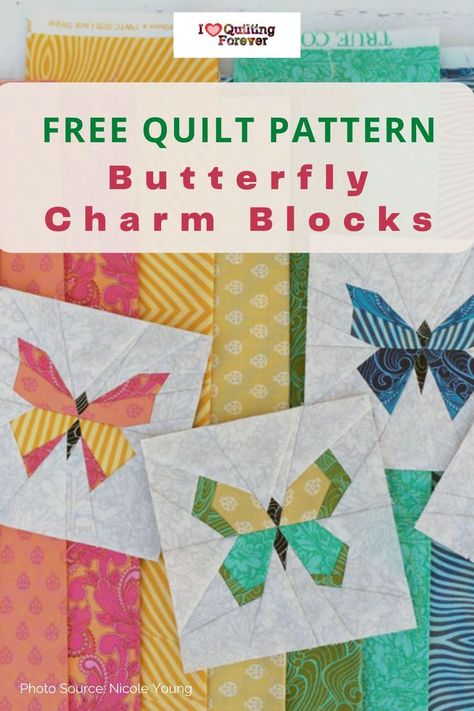 Free Quilt Pattern - Butterfly Charm Quilt Blocks Butterfly Paper Piecing Patterns Free, Butterfly Foundation Paper Piecing, Paper Piecing Free Patterns Printables, Butterfly Quilt Patterns Free, Paper Pieced Butterfly Free Pattern, Mini Quilts Patterns Free Paper Piecing, Butterfly Quilt Block Pattern Free, Paper Peicing Patterns Easy, Quilting Paper Piecing Patterns Free