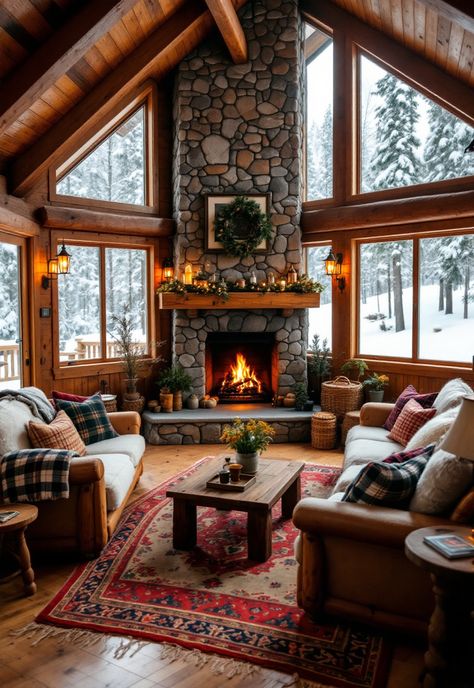 Small Cabin Interior Ideas Winter Cabin Interior Design, Warm Fireplace Aesthetic, Cedar Cabin Interior Design, Canadian Cabin Interior, Cozy A Frame Cabin Interior, Bright Log Cabin Interior, Cabin Style Interior Design, Cozy Wood Cabin, Cozy Living Room Cabin