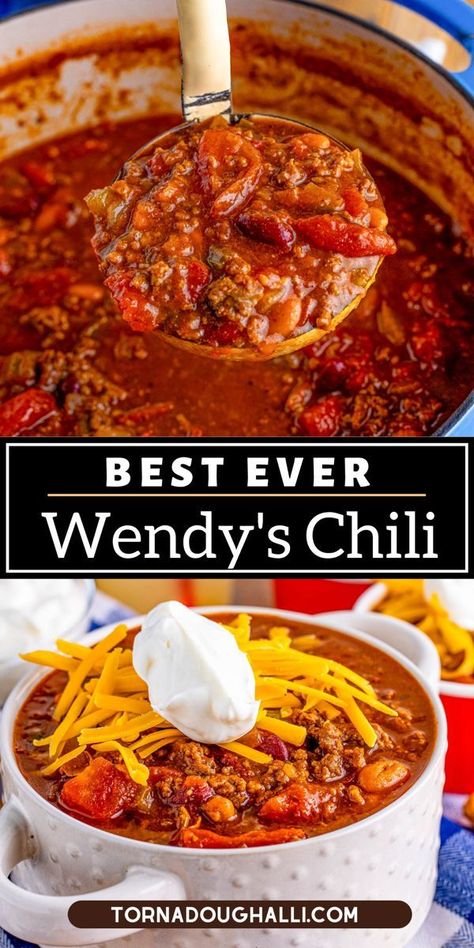 Wendy's chili with shredded cheese and sour cream Best Easy Chili Recipe, The Best Chili Recipe, Wendy's Chili, Wendys Chili Recipe, Classic Chili Recipe, The Best Chili, Classic Chili, Best Chili, Chili Recipe Crockpot